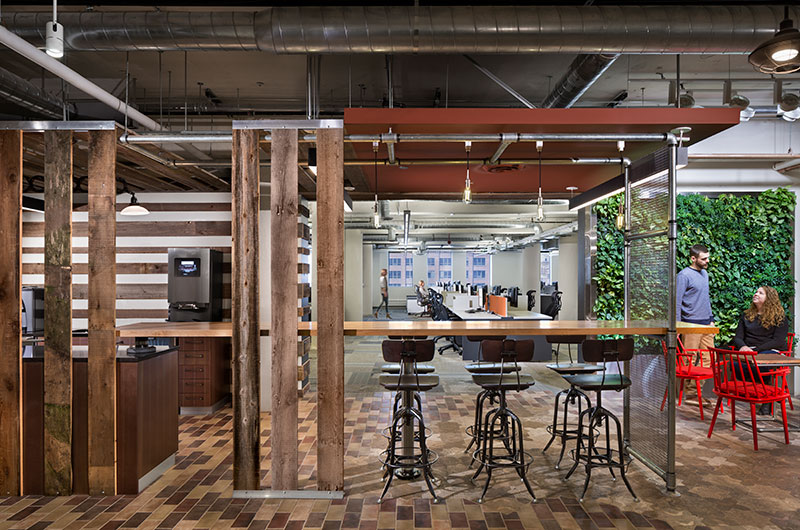 The living wall is washed with 4100K light to keep the plants growing in the enclosed environment.