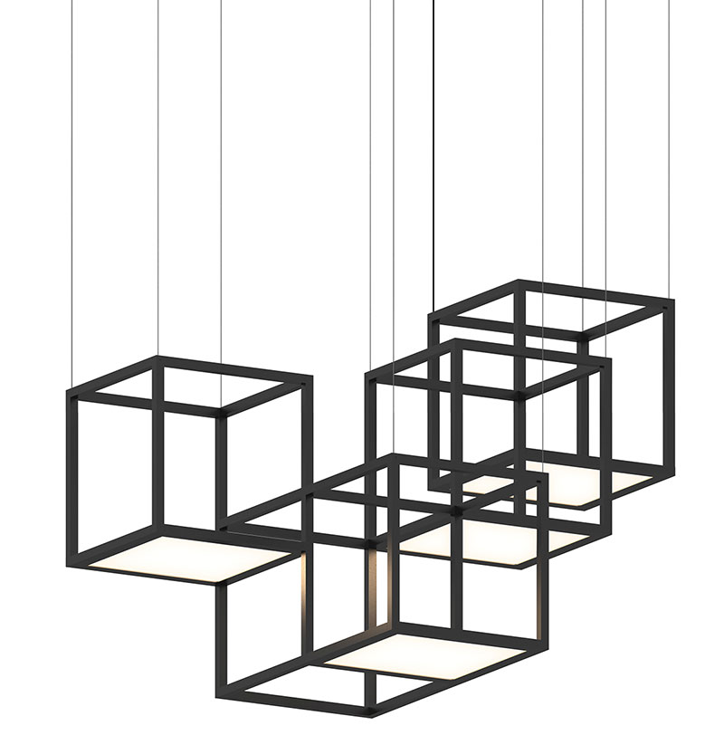 SONNEMAN announces Cubix, a new fixture of suspended cubes joined to each other by a shared leg on each frame.