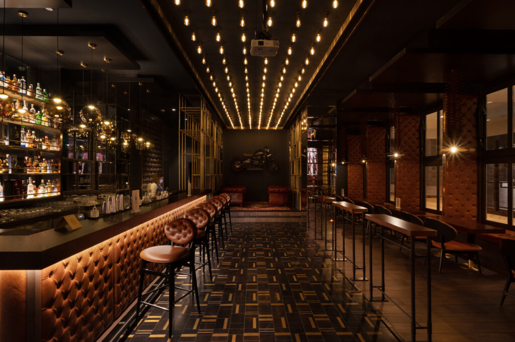 Cloud City | The arrangement of vintage LED bulbs in the ceiling of the Terminus bar at the Bay Club adds to the retro feel of the space.