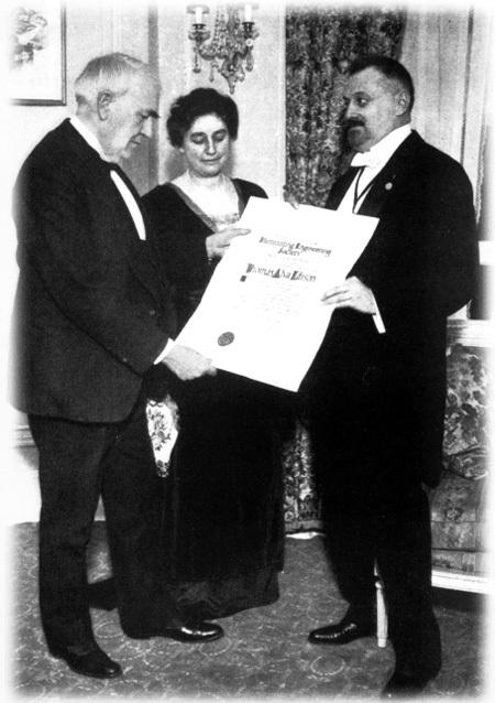 February 10, 1916: Acceptance of Honorary Membership by Thomas Alva Edison presented by John Lieb, an associate of Edison, with Mrs. Edison attending.
